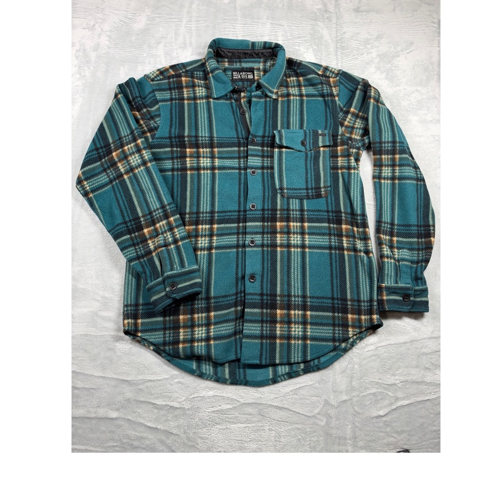 Billabong A/Div Fleece Shacket Men M Teal Plaid Adventure Division Outdoor